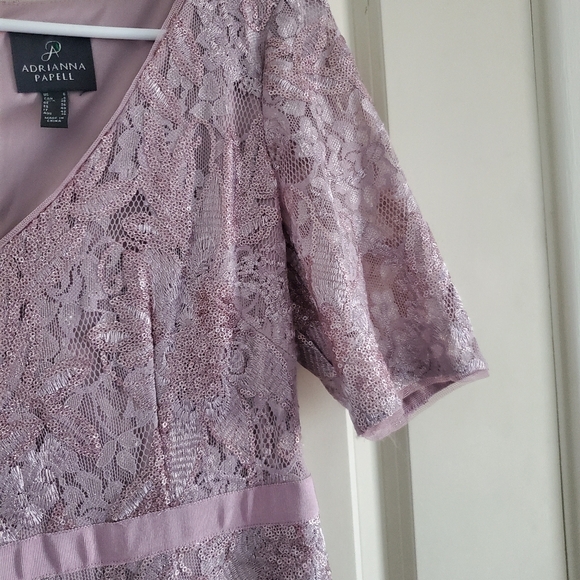 BHLDN Adrianna Papell Levi Smoky Amethyst Purple Metallic Short Sleeve Lace Gown - Picture 5 of 10